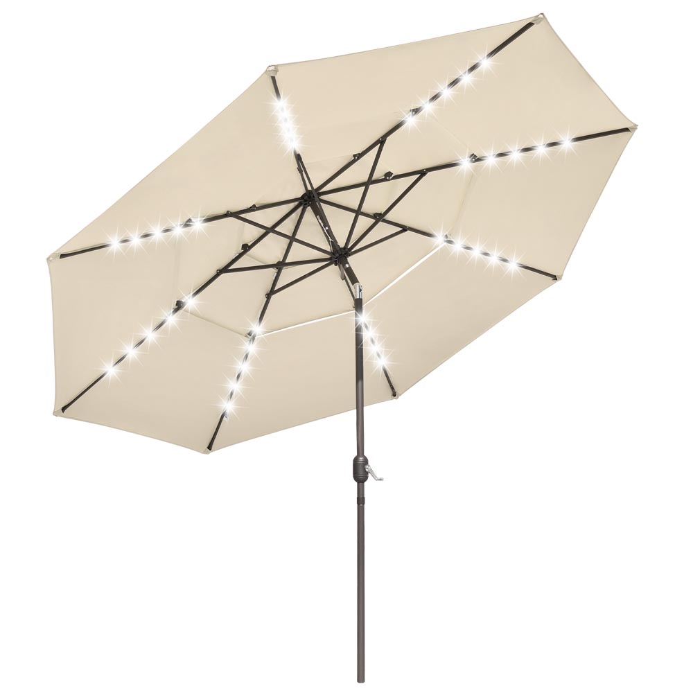 TheLAShop 11 ft 3-Tiered Tilting Patio Umbrella with Lights 8-Rib TheLAShop 11 ft 3-Tiered Tilting Patio Umbrella with Lights 8-Rib