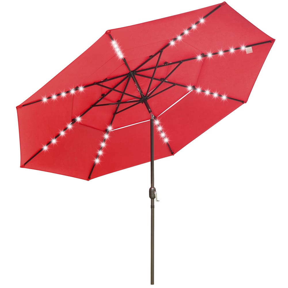TheLAShop 11 ft 3-Tiered Tilting Patio Umbrella with Lights 8-Rib TheLAShop 11 ft 3-Tiered Tilting Patio Umbrella with Lights 8-Rib