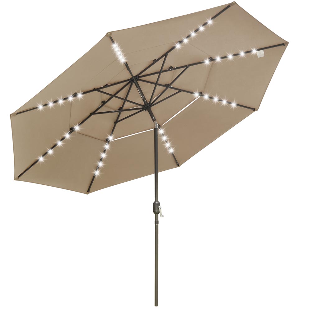 TheLAShop 11 ft 3-Tiered Tilting Patio Umbrella with Lights 8-Rib TheLAShop 11 ft 3-Tiered Tilting Patio Umbrella with Lights 8-Rib