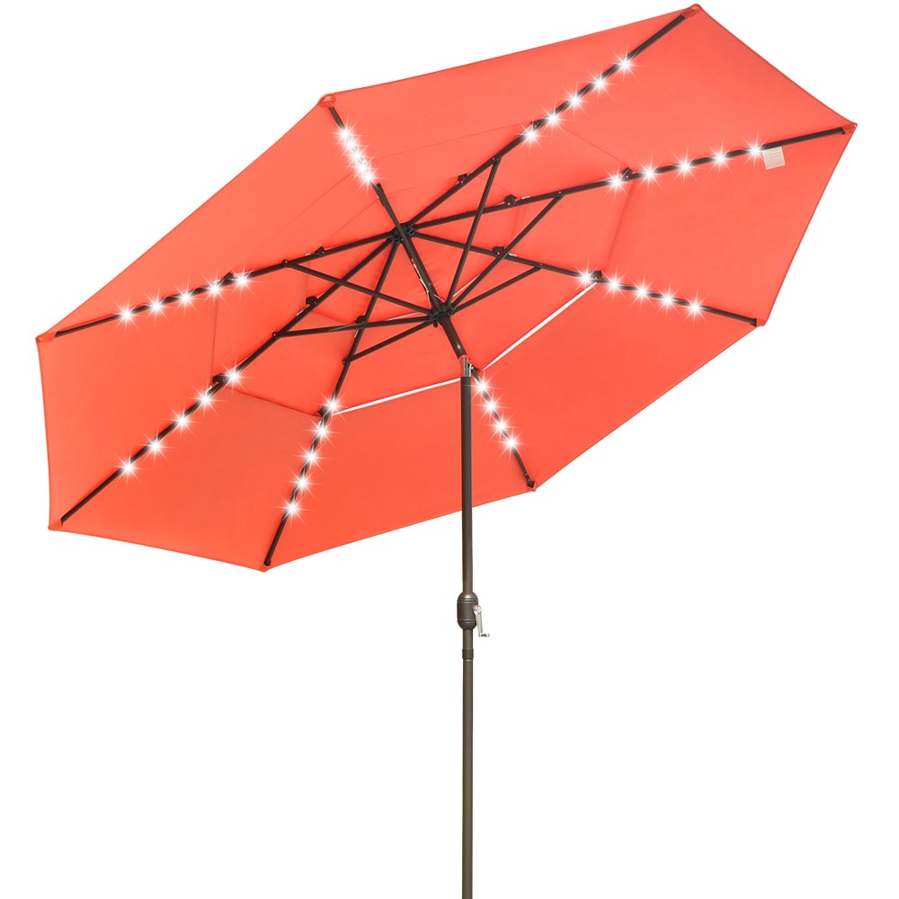TheLAShop 11 ft 3-Tiered Tilting Patio Umbrella with Lights 8-Rib TheLAShop 11 ft 3-Tiered Tilting Patio Umbrella with Lights 8-Rib