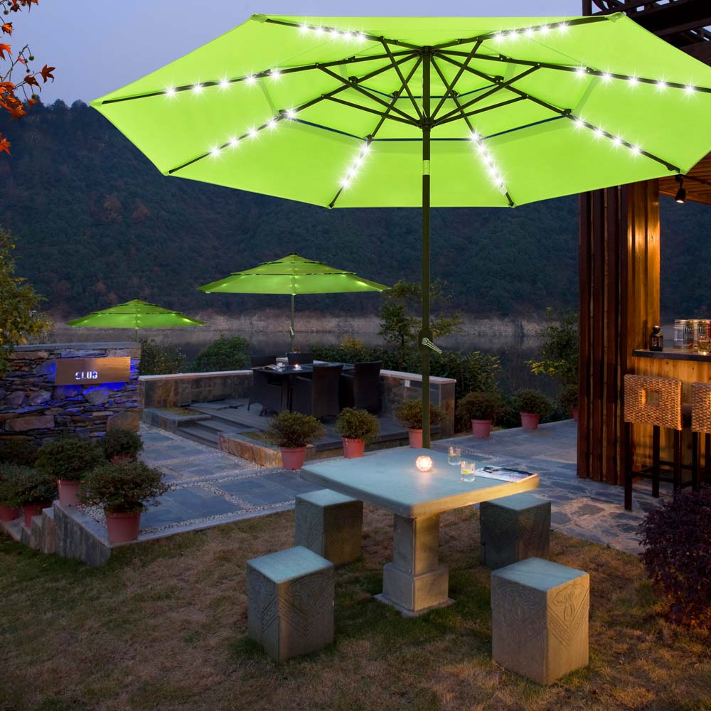 TheLAShop 11 ft 3-Tiered Tilting Patio Umbrella with Lights 8-Rib