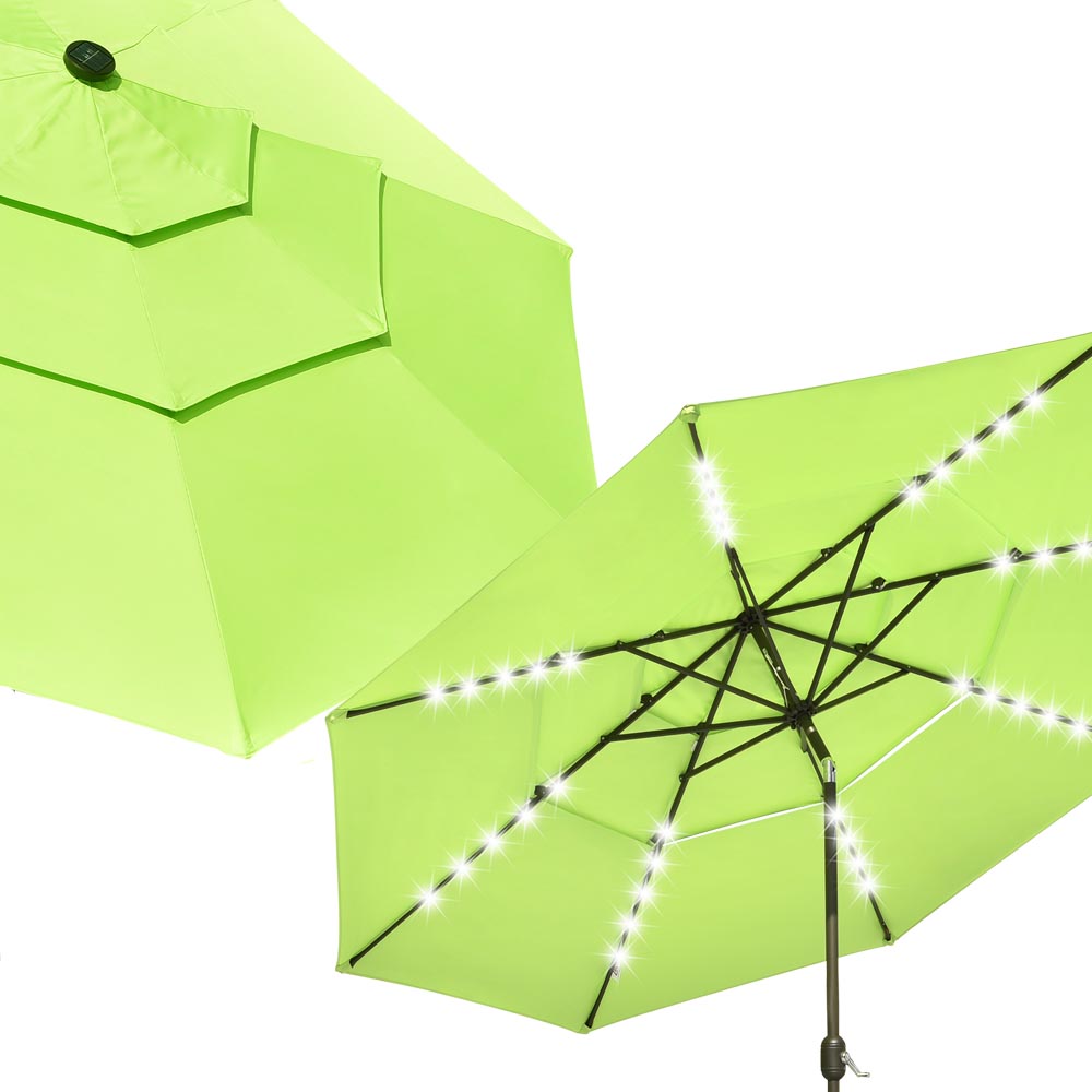 TheLAShop 11 ft 3-Tiered Tilting Patio Umbrella with Lights 8-Rib TheLAShop 11 ft 3-Tiered Tilting Patio Umbrella with Lights 8-Rib