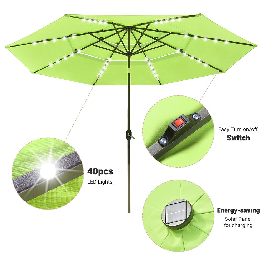 TheLAShop 11 ft 3-Tiered Tilting Patio Umbrella with Lights 8-Rib TheLAShop 11 ft 3-Tiered Tilting Patio Umbrella with Lights 8-Rib