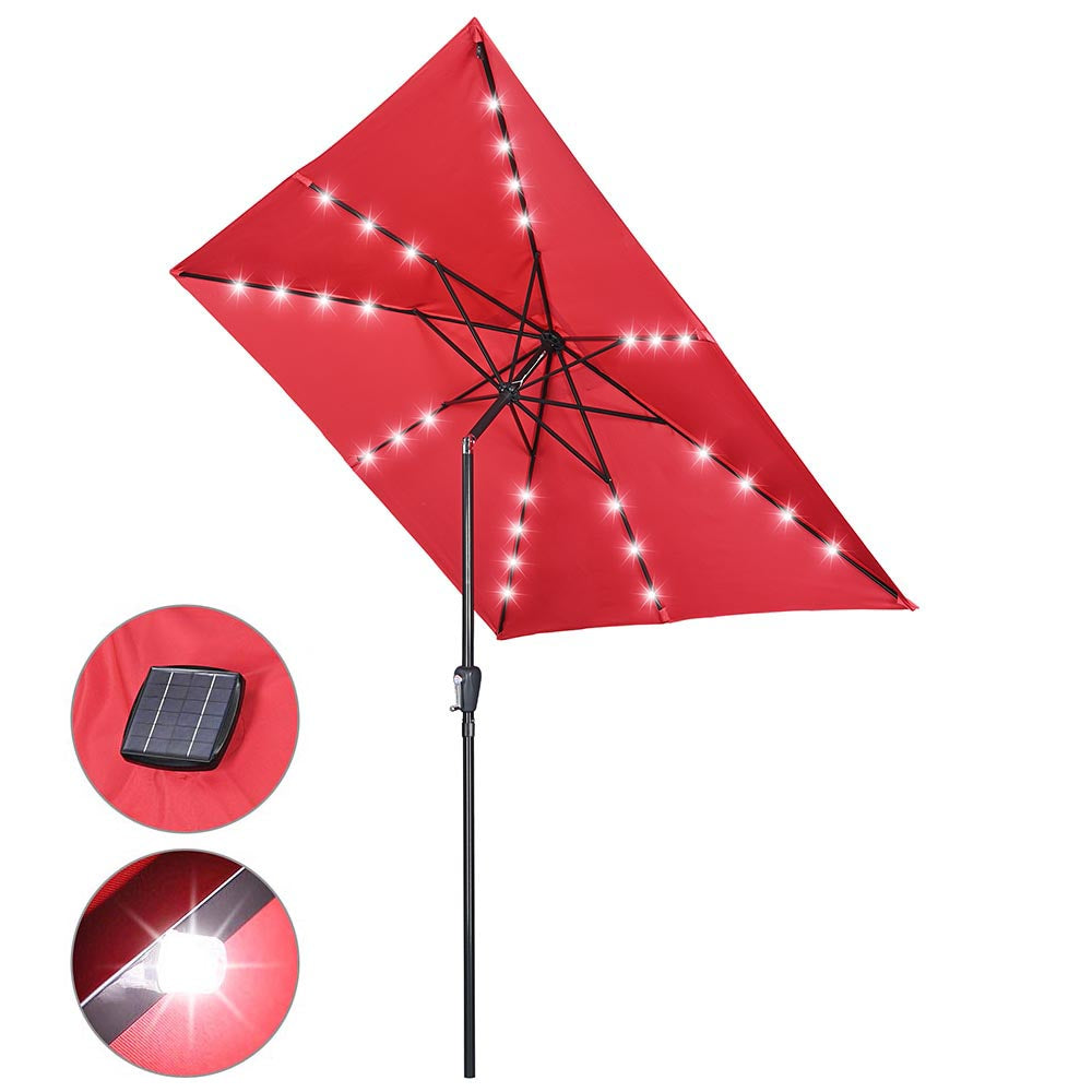 9 Foot Patio Furniture Wood Market Umbrella Red