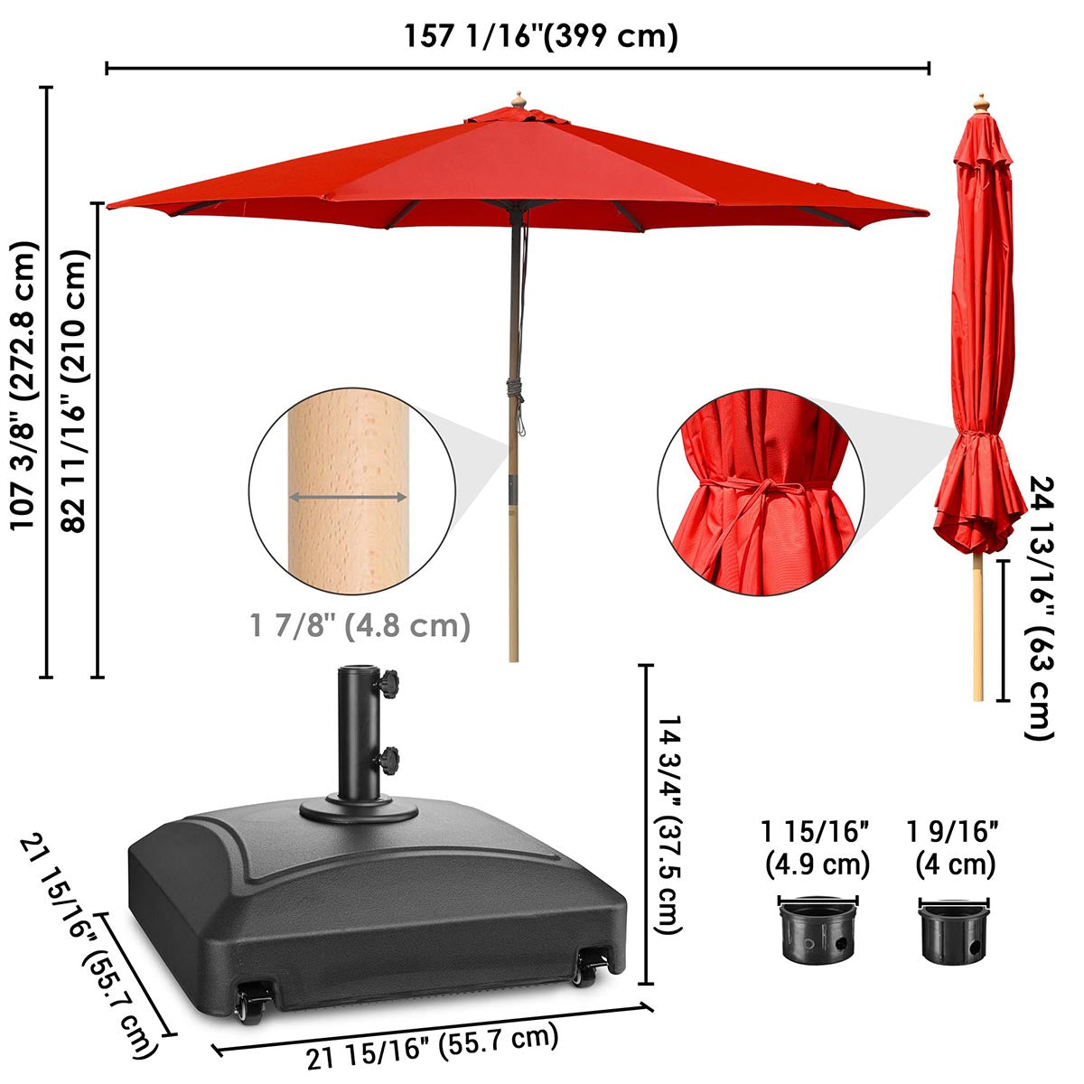 TheLAShop 13ft 8-Rib Wood Umbrella with Stand for Patio Outdoor