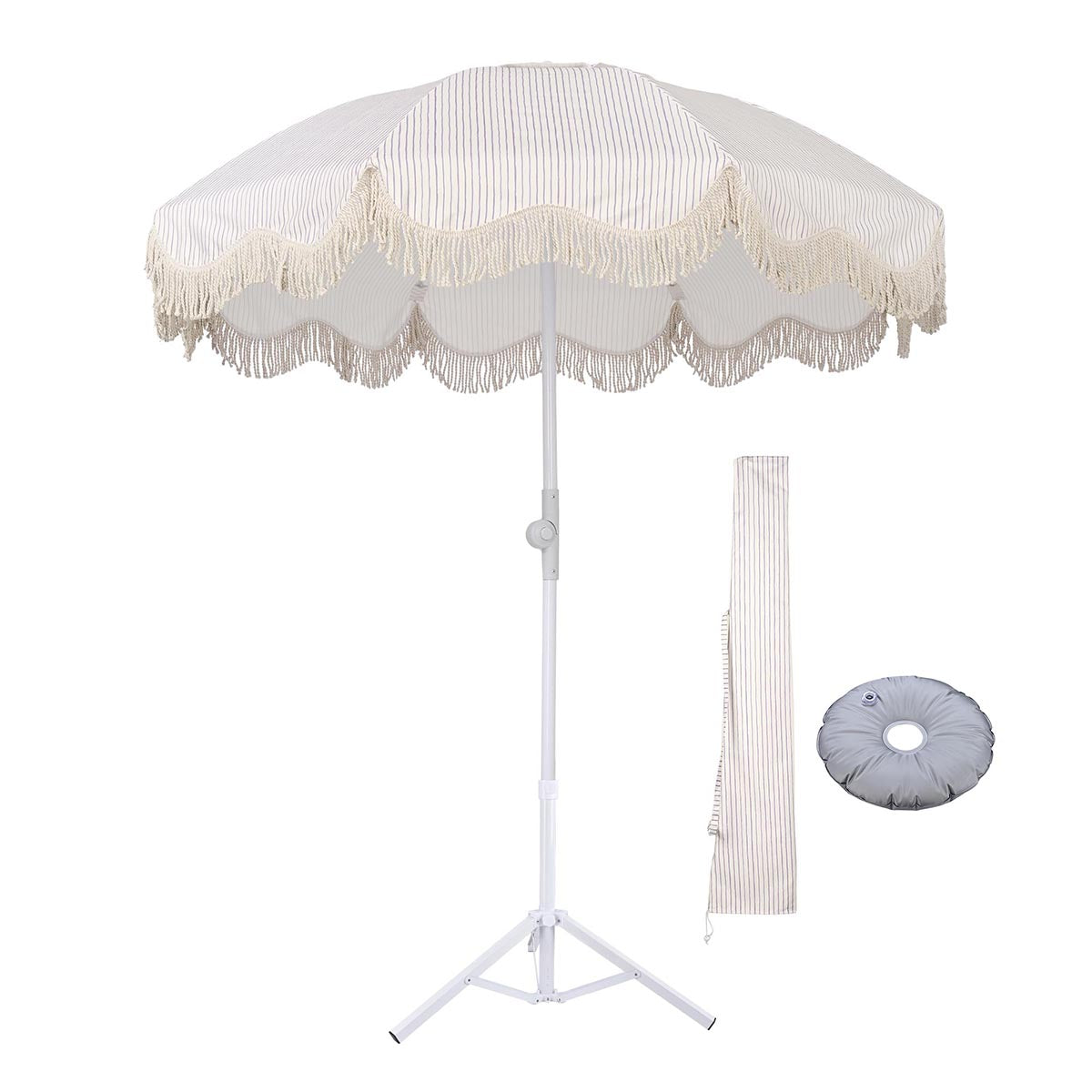 6ft red white striped patio umbrella TheLAShop 6ft Fringe Beach Umbrella with Stand