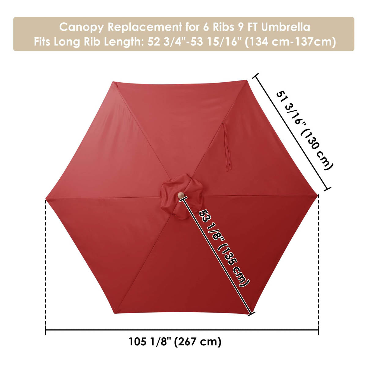 TheLAShop 9 ft 6-Rib Patio Umbrella Replacement Canopy