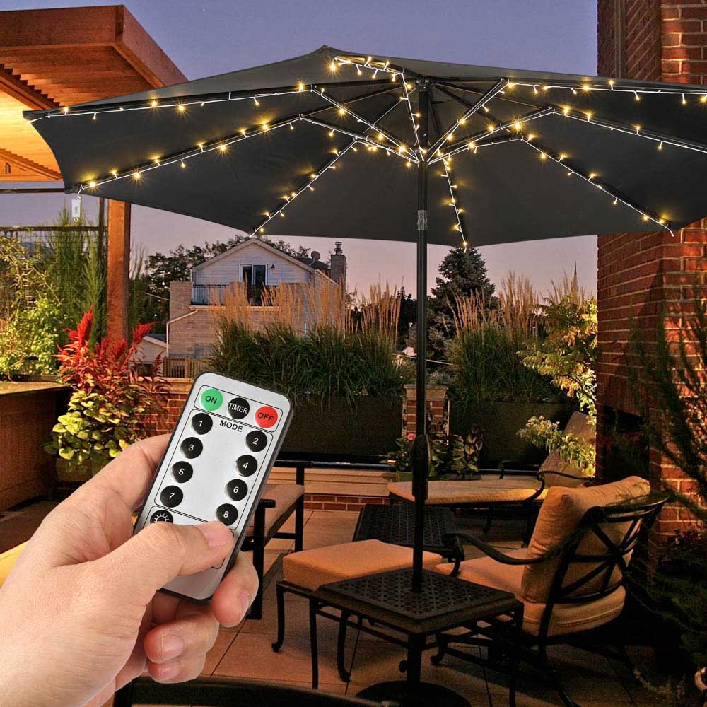 TheLAShop Patio Umbrella Lights Battery with Remote 9-10ft 8-Rib ...