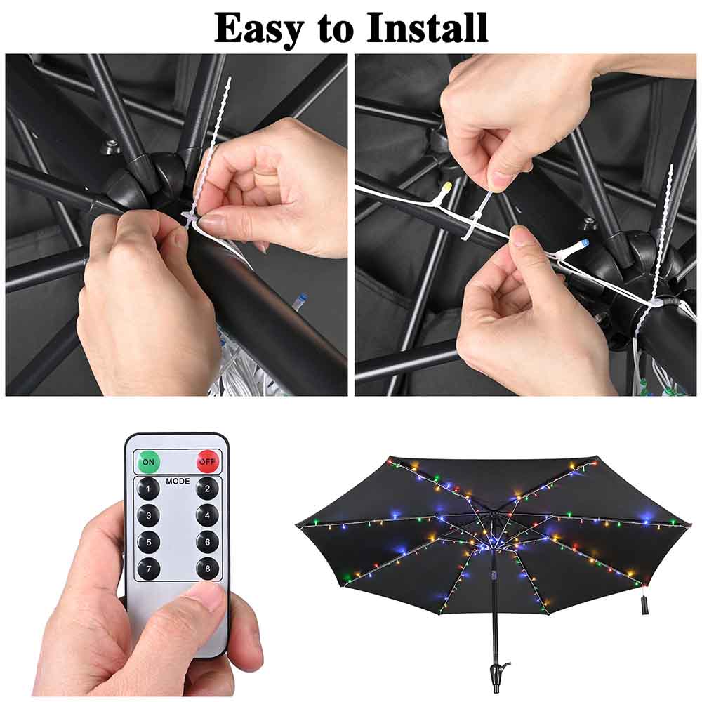9 ft 8 rib patio umbrella string lights TheLAShop Patio Umbrella Lights Solar with Remote Sensor 9-10ft 8-Rib