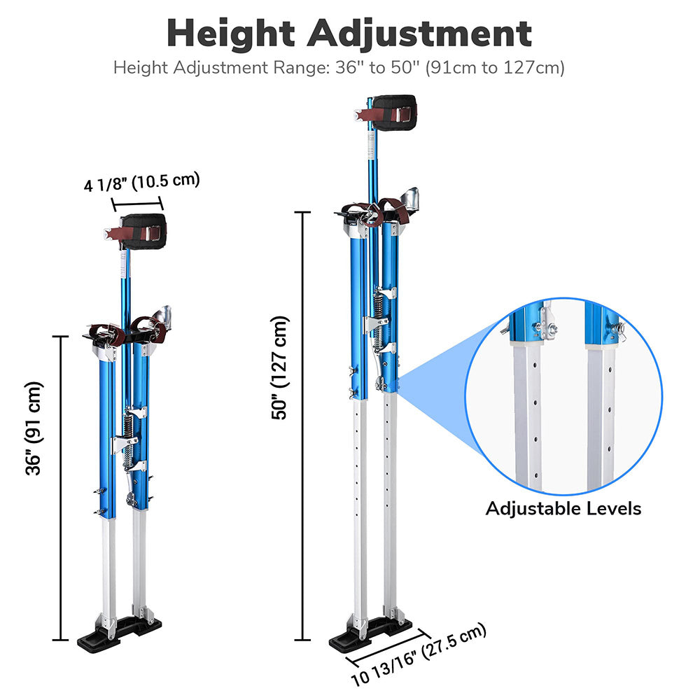 48"-64" Drywall Stilts For Adults Height Adjustable Aluminum Work Stilts With Protective Knee Pads For Sheetrock Drop Ceiling Painting Painter High Shrub Trimming And Exterior Wall Painting