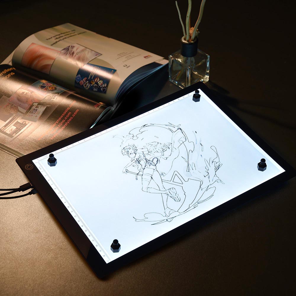 A2 A4 size rectangle Drawing illuminate light Board,smart touch screen  switch 3 level dimmable art LED tracing light tablet