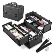 TheLAShop Portable Makeup Train Case w/ Locks Dividers Aluminum 14x8x10"