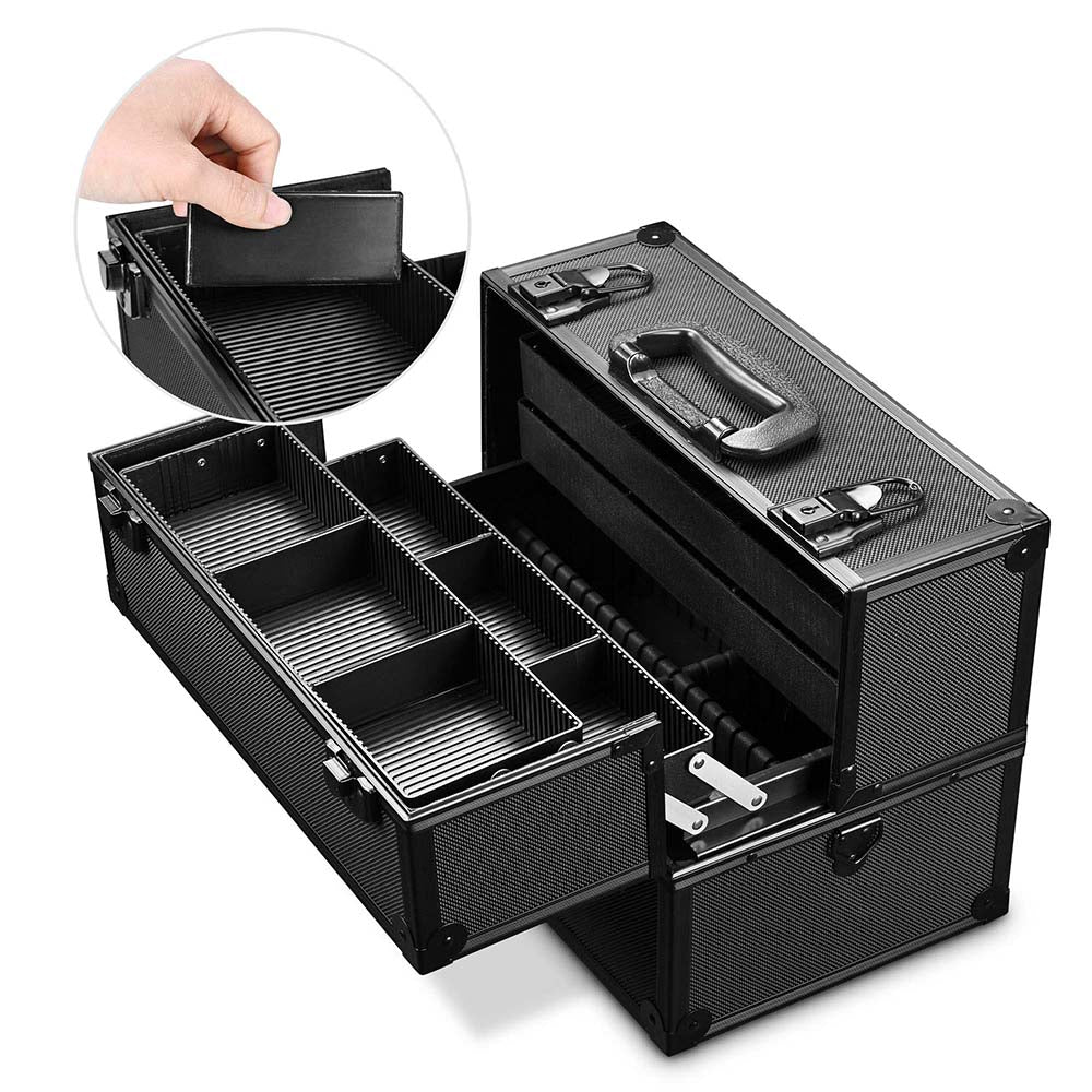 TheLAShop Portable Makeup Train Case w/ Locks Dividers Aluminum 14x8x1