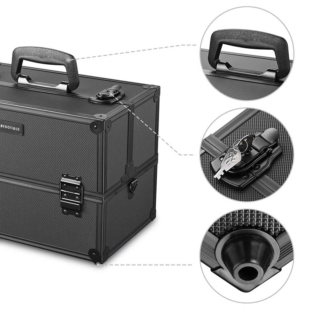 TheLAShop Portable Makeup Train Case w/ Locks Dividers Aluminum 14x8x1