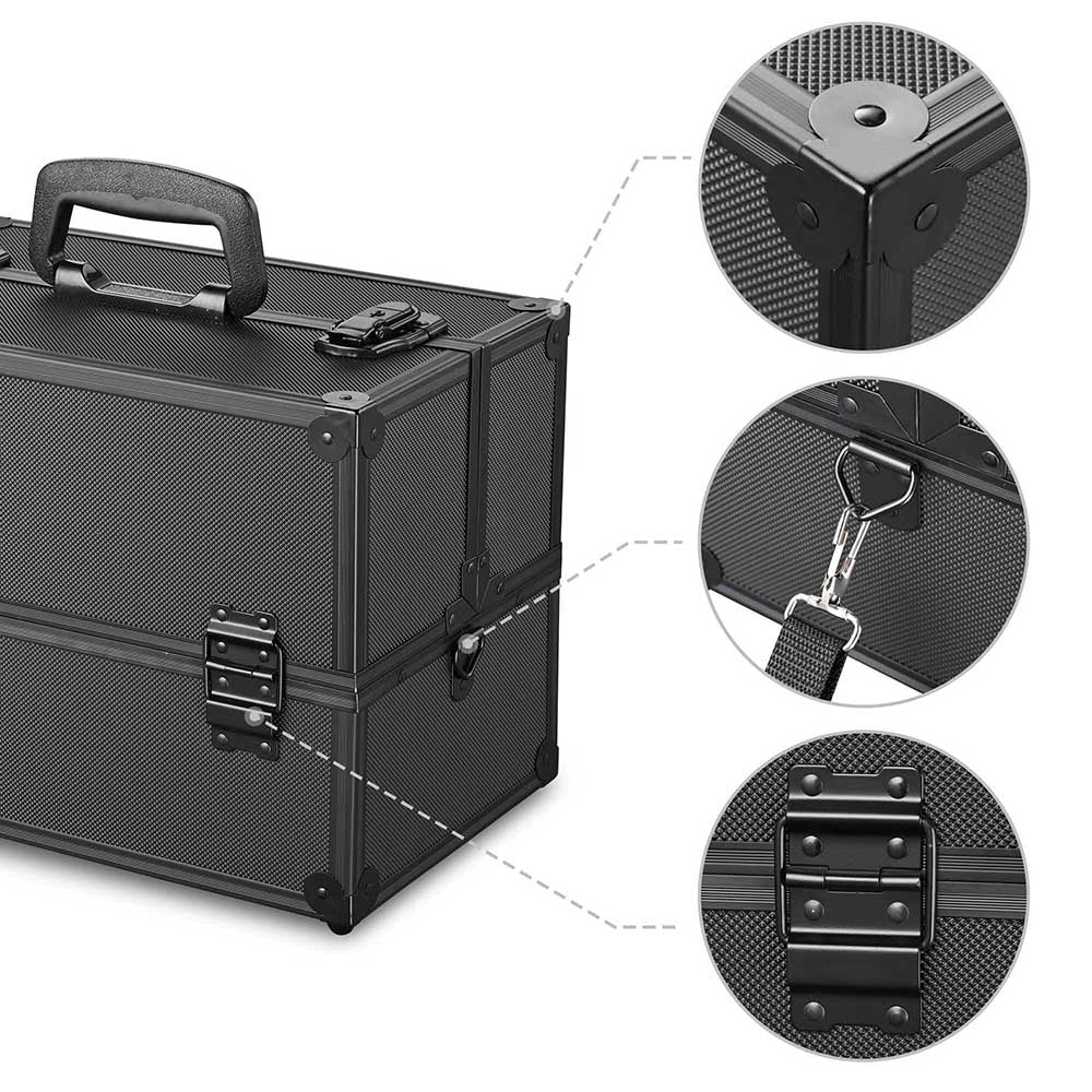 TheLAShop Portable Makeup Train Case w/ Locks Dividers Aluminum 14x8x1