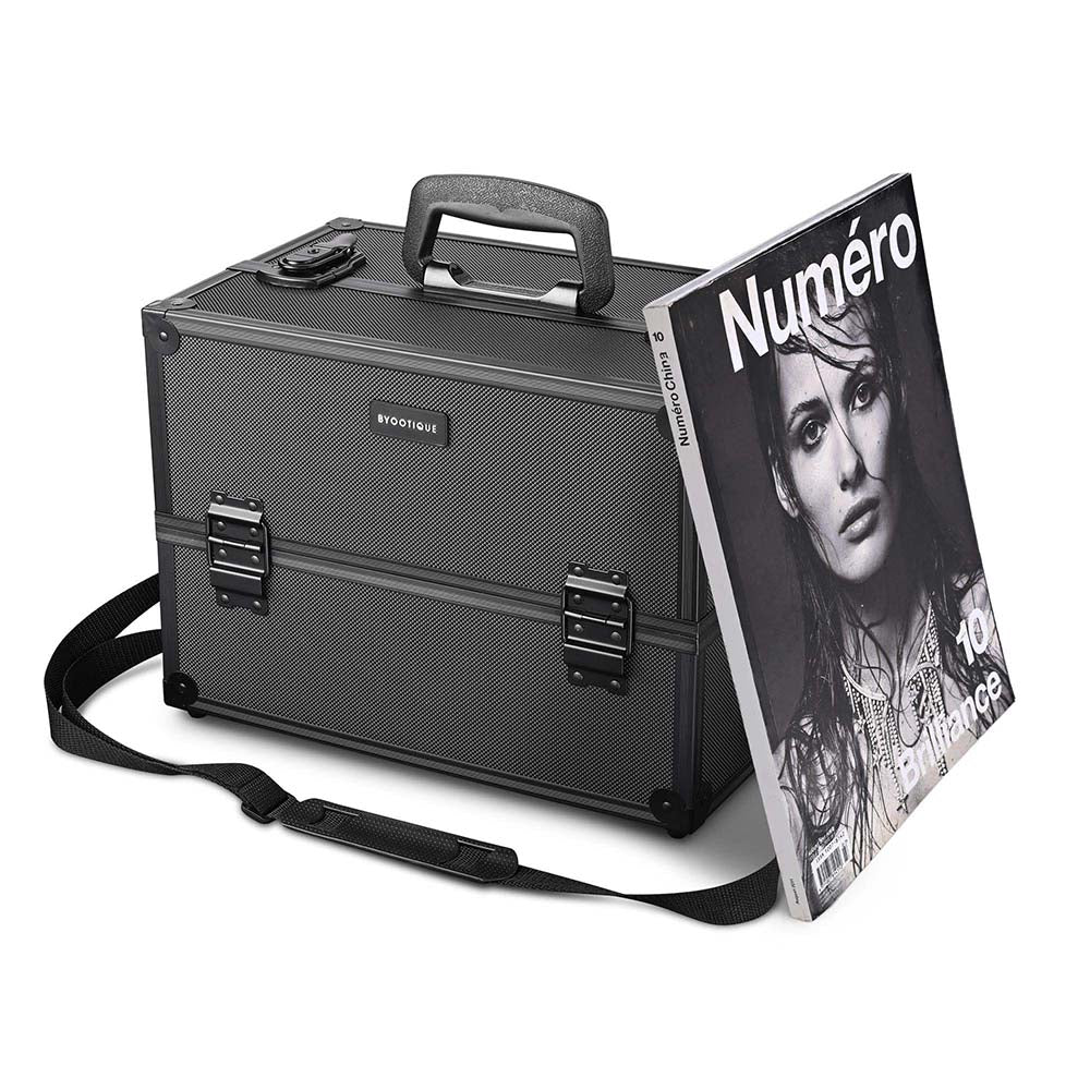 TheLAShop Portable Makeup Train Case w/ Locks Dividers Aluminum 14x8x1
