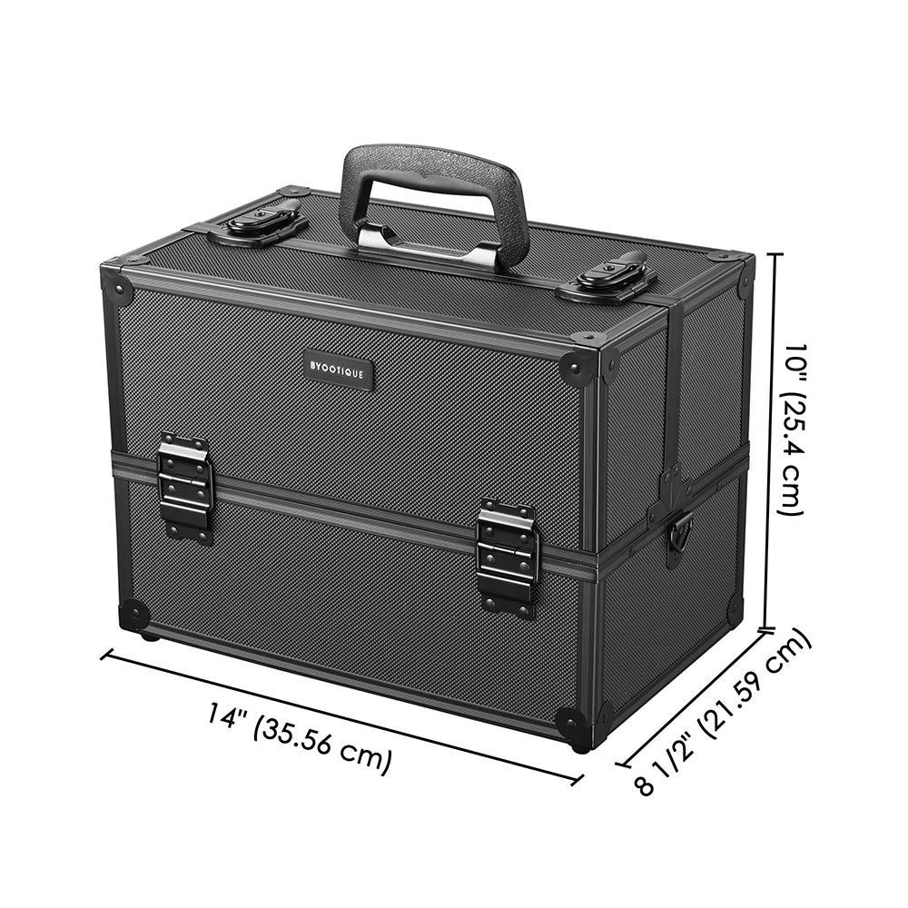 TheLAShop Portable Makeup Train Case w/ Locks Dividers Aluminum 14x8x1