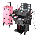 TheLAShop Pro Artist Rolling Makeup Case w/ Tact Switch Lights & Mirror