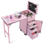 TheLAShop Rolling Makeup Station Hair Nail Workstation Drawers, Pink Image