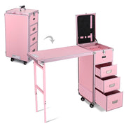 TheLAShop Rolling Makeup Station with Slide Drawers Detachable Pink Image