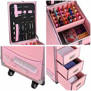 TheLAShop Rolling Makeup Station with Slide Drawers Detachable Pink Image