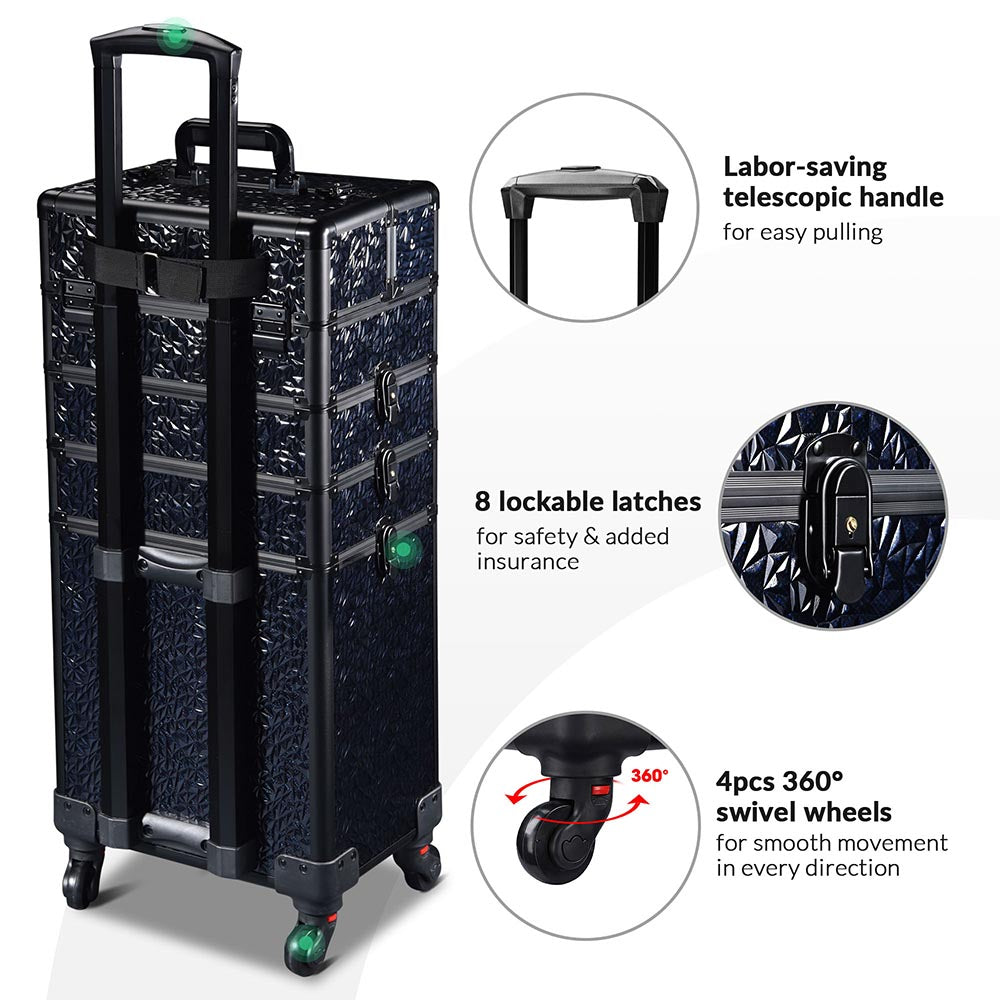 TheLAShop 4 in 1 Rolling Makeup Case on Wheels(4) Cosmetic Case Black