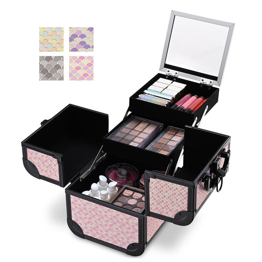 TheLAShop Arc Deco Vanity Makeup Travel Case with Mirror & Trays