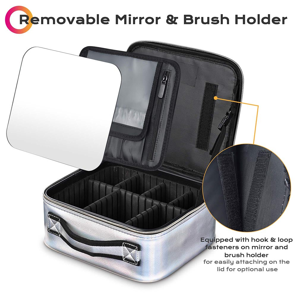 Smart LED Cosmetic Case with Mirror Make Up Pouch Portable Large Capacity  Fashion Simple PU Leather Casual for Weekend Vacation