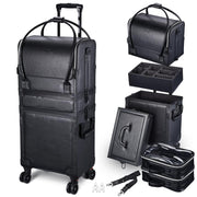 TheLAShop Rolling Makeup Case Hairstylist Case on Wheels, Leather Black Image