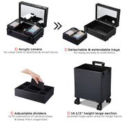 TheLAShop Rolling Makeup Case with Lighted Mirror Tact Switch 4 in 1 Image