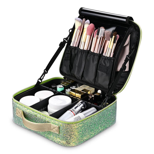 TheLAShop Glitter Makeup Case Brush Organizer with Lid & Dividers