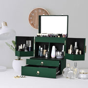 TheLAShop Vintage Makeup Case with Drawers Mirror Forest Green Image