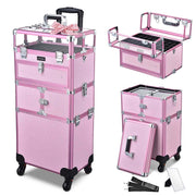 TheLAShop Rolling Makeup Case Nail Case with Drawer, Pink Image