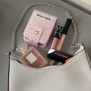 TheLAShop Glitter Lipstick Bag with Mirror for Double Lipsticks & Airpods