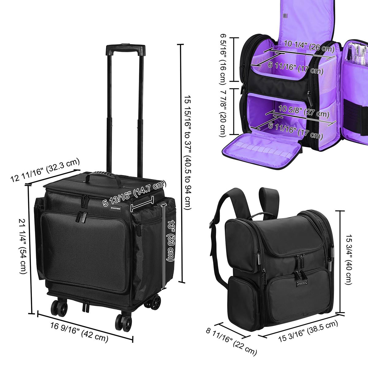 TheLAShop Rolling Hairstylist Travel Bag with Makeup Backpack