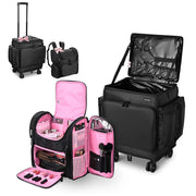 TheLAShop Rolling Hairstylist Travel Bag with Makeup Backpack, Pink Image