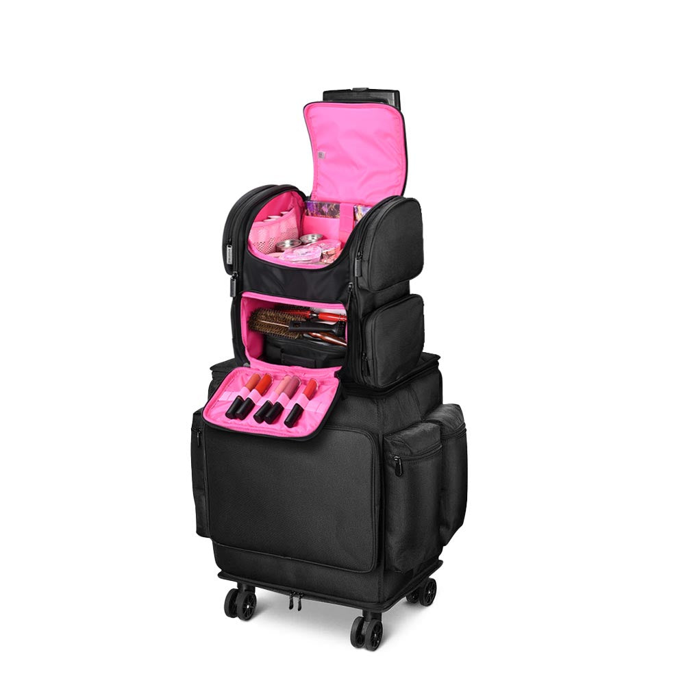 cosmetic makeup travel bag TheLAShop Rolling Hairstylist Travel Bag with Makeup Backpack