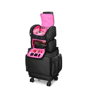 TheLAShop Rolling Hairstylist Travel Bag with Makeup Backpack, Pink Image