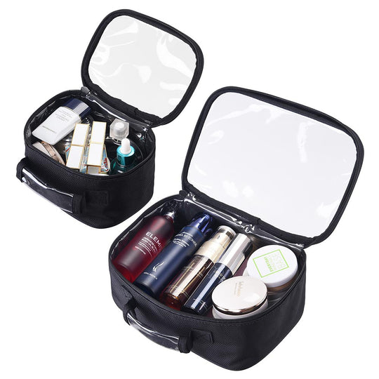 TheLAShop Cosmetic Makeup Bag Set Travel Storage Bags 2-Pack Clear/Black