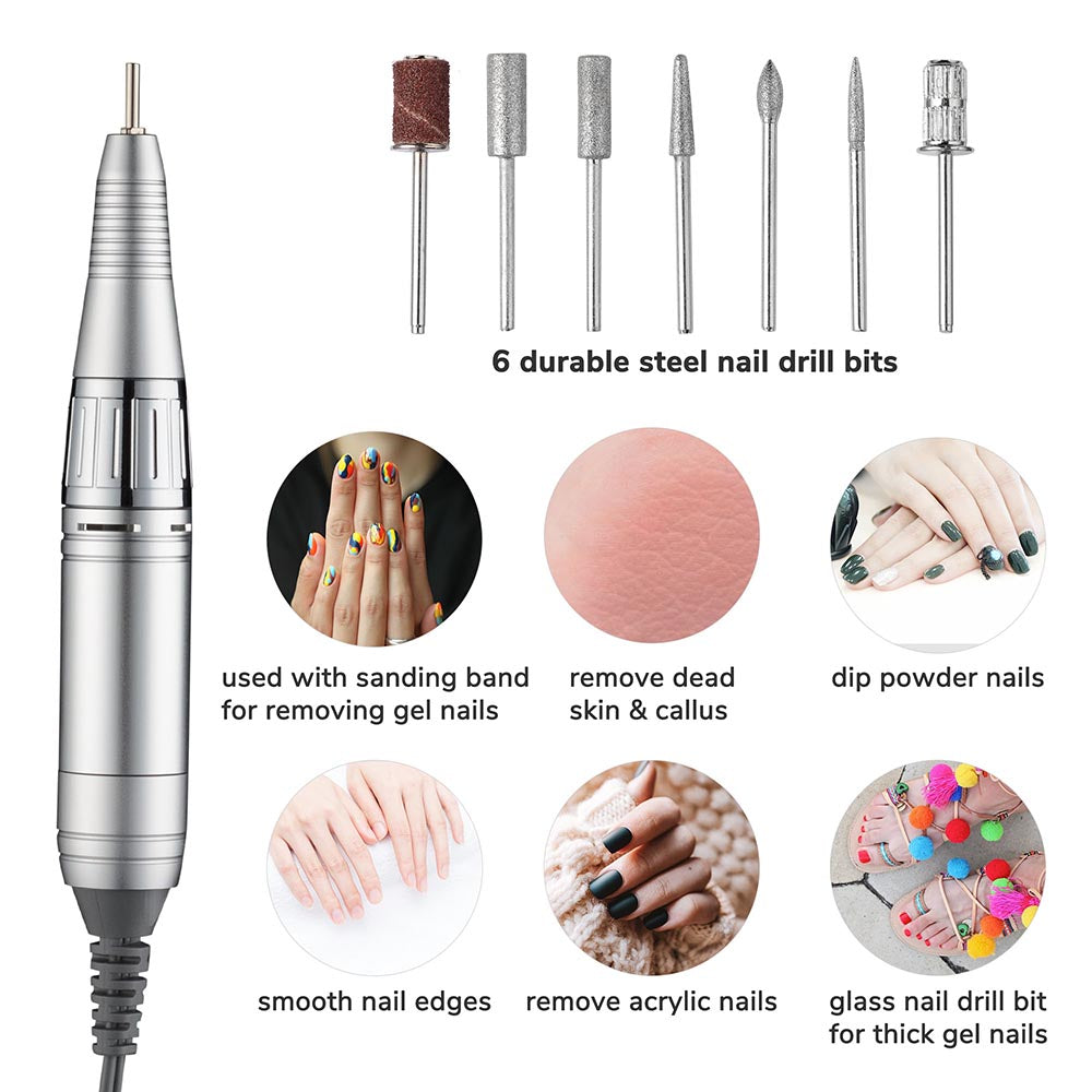 Electric Nail Drill File Acrylic Manicure Pedicure Portable Machine Salon  Bits | eBay