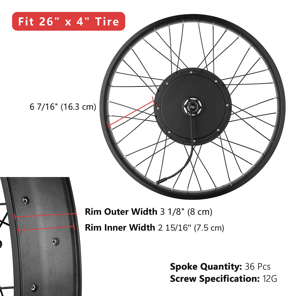 26 inch electric bicycle wheel TheLAShop 48v 1000W 26in Front Fat Tire Electric Bicycle E-Bike Motor