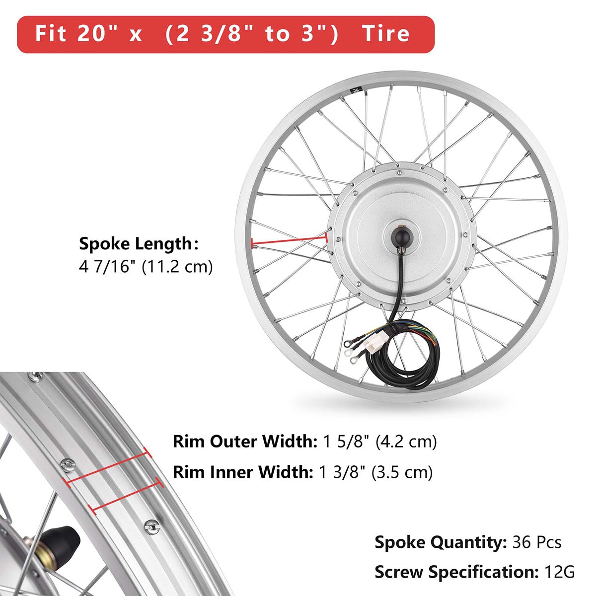 36V 750W 20in Front Wheel Electric Bicycle Motor Kit - Thumbnail 5