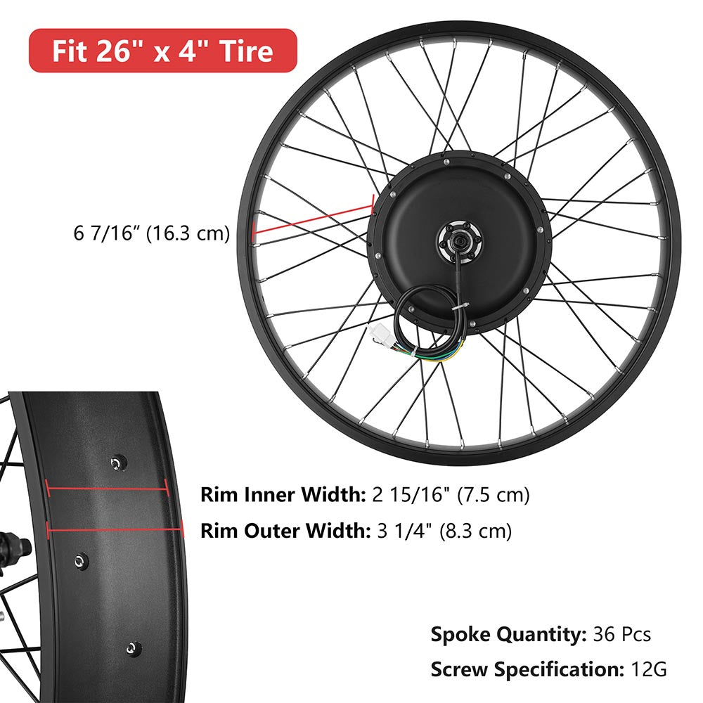 TheLAShop eBike Kit Fat Bike Motor Hub 1500W 48V 26x4.0in TheLAShop