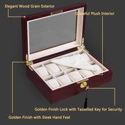 TheLAShop Watch Display Case 10-Slot Glass Top Wooden Image