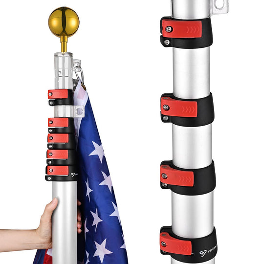TheLAShop Telescoping Flagpole Kit with Ball Finial(20ft,25ft,30ft Options)