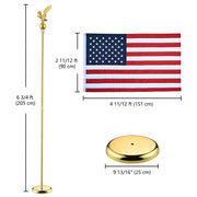 TheLAShop 6 ft Indoor Flag Poles with Stand Set of 2(Ball Eagle Options), Gold Pole+Deluxe Eagle Image