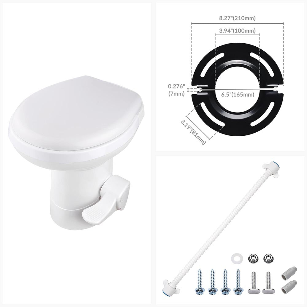Standard Height ABS Plastic Toilet DEXTRUS Portable RV Toilet, Foot Pedal Flush, Gravity Flushing Composting Toilet For Rv