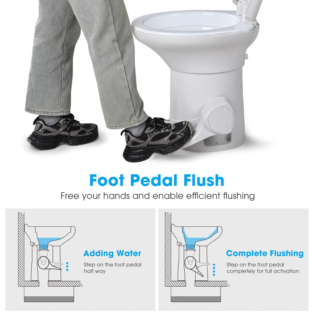 foot pedal toilet flush TheLAShop Tall RV Toilet Gravity Flush Soft-Close Campsite Residences