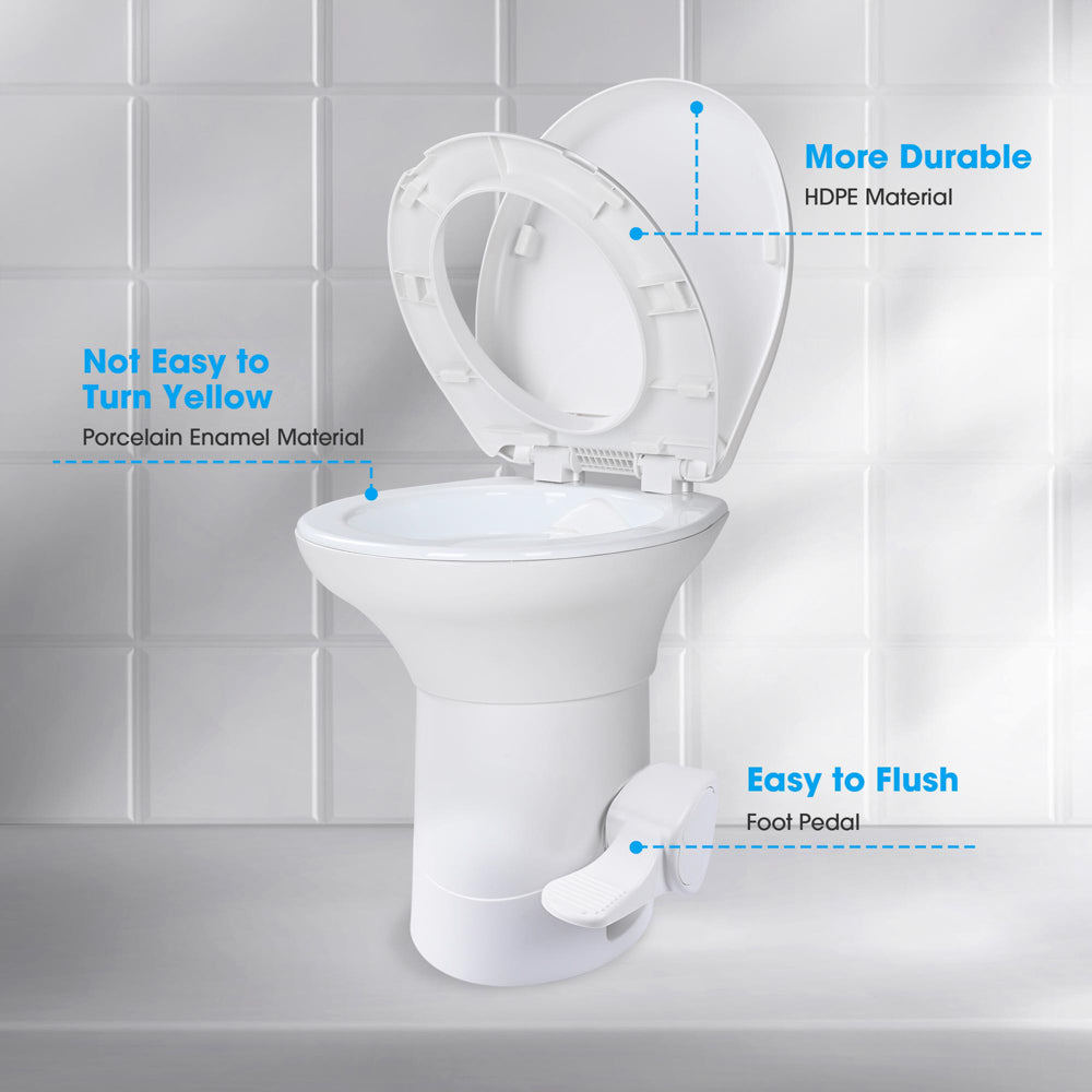 foot pedal toilet flush TheLAShop Tall RV Toilet Gravity Flush Soft-Close Campsite Residences