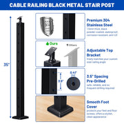 TheLAShop Cable Railing Post - 36x2x2 Stair Post T304 SS 16Gauge Image